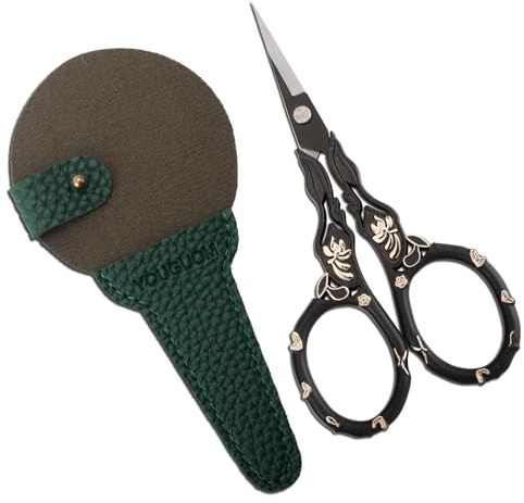YOUGUOM Little Detail Scissors with Case, Sharp Needlework Scissor for Sewing Craft Crochet Cross Stitch Yarn, Thread Snips Small Embroidery Shears Black