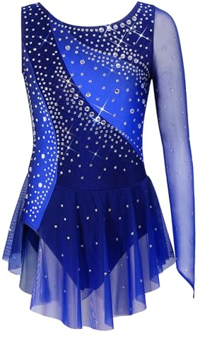 renvena Lyrical Dance Dress for Girls Shiny Rhinestone Figure Ice Skating Costume Ballet Leotard with Skirt