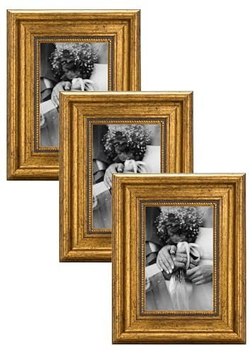 CABBEL Cornice portafoto 13x18 cm oro – Set da 3 – Cornice barocca in stile antico con vetro acrilico infrangibile – per foto, poster, certificati – elegante e decorativa
