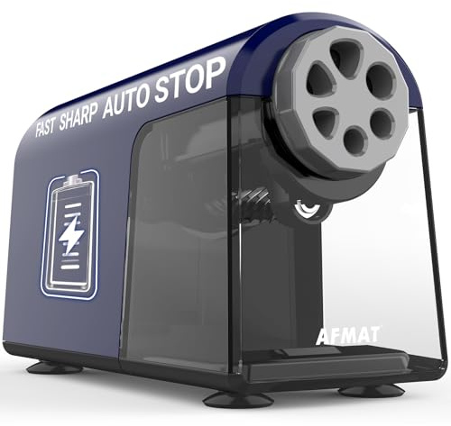 AFMAT Automatischer Elektrischer Anspitzer mit Behälter,6 Löcher für Buntstifte (6-11mm), Extra Scharf, Strapazierfähig Aufladbar Bleistiftspitzer für Dicke und Dünne Stifte, Schule, Blau PSD2