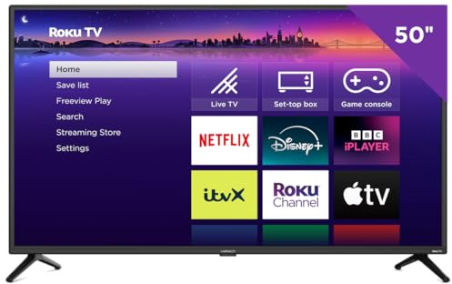 Veltech 50 Inch Smart TV 4K – UHD Roku TV with Freeview, Netflix, Apple TV+, BBC iPlayer, HDR, Dolby Audio, Voice Control, HDMI, USB – Smart TV for Living Room or Home Theatre [Energy Class G]