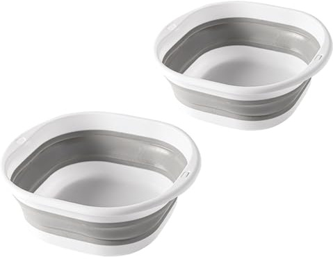 2 x Foldable Wash Bowl, Foldable Sink, Massage Foot Bath Bucket, for Camping, Laundry, Vegetable Washing, Compact and Durable Bathroom Kitchen Organiser (Grey)