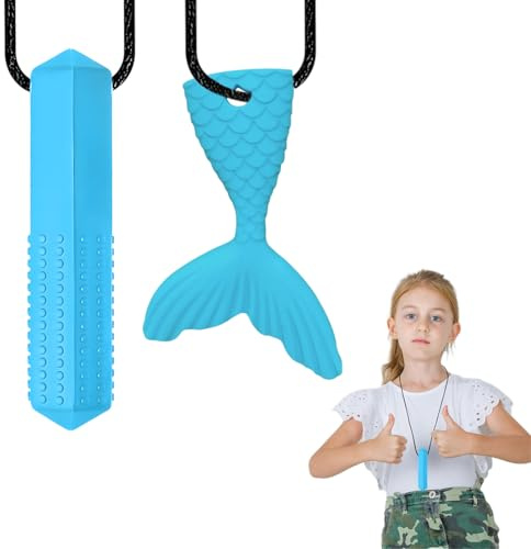 KIRZAX 2 pezzi Chew Chew Collana per Sensoriale,Durevoli e forti Giocattoli in Silicone, Ciondolo per Ragazzi e Ragazze, oggetti antistressCollane sensoriali da masticare