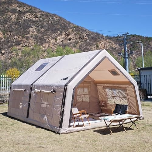 Tenda da campeggio gonfiabile per 6 persone, impermeabile, 2 stanze, autoportante, in fibra di vetro, tessuto di cotone, 3 stagioni, per campeggio familiare e avventure all'aria aperta