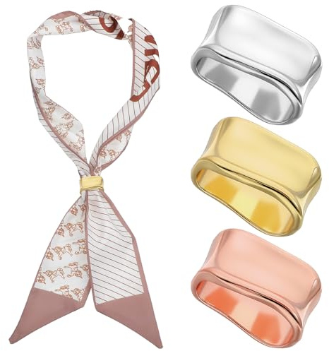 DOPENSPI Set de 3 anillos para bufandas para mujer, clips para bufandas de metal dorado y plateado, broche geométrica minimalista, clip para bufanda de seda, accesorios de moda