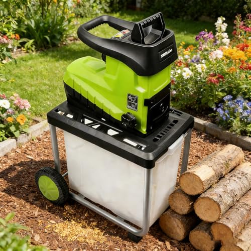 Sushangmao Biotrituratore da Giardino, Biotrituratore da Giardino Elettrico, con Contenitore di Raccolta Staccabile da 60 L E Doppie Prese di Alimentazione da 1,77/1,18
