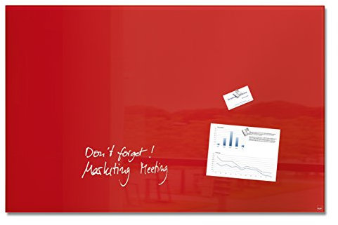 SIGEL GL142 Premium Glas-Whiteboard 100x65 cm rot hochglänzend, SGS geprüft, einfache Montage, Glas-Magnettafel Artverum