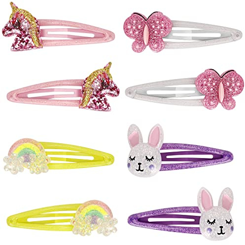 Toddler Girls Butterfly Snap Clips,Lovely Unicorn Rabbit Hair Clip for Kids Cute Rainbow Metal Snap Hair Pins-Butterfly