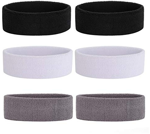ONUPGO Sweatband Headband for Men & Women - 6 PCS Sports Headbands Moisture Wicking Athletic Cotton Terry Cloth Sweatband Sweat Absorbing Head Band