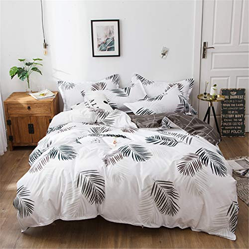 Odot Bettwäsche Bettbezug Set 3 TLG, Bettwäsche-Set 3 Teilig Nordisch Mikrofaser Wende Weiche Atmungsaktive mit Bettbezug Kissenbezüge Babybett Kinder Mädchen Junge (220x240cm,Schwarze Blätter)