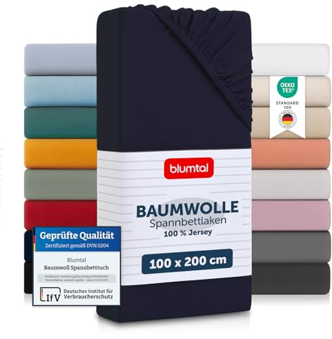 Blumtal Sabana Bajera Algodon 100x200 cm Jersey - sabanas bajeras de 100% Algodon - sujeta sabanas bajeras certificada Oeko-Tex - sabanas 100x200 - Sabana Bajera 100x200 - sabanas 100 x 200 - Azul