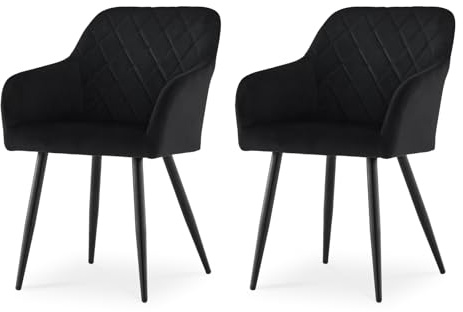 CLIPOP Dining Chairs Set of 2 Kitchen Chairs with Arms and Metal Legs, Upholstered Armchairs for Living Room Dining Room Lounge, Velvet, Black