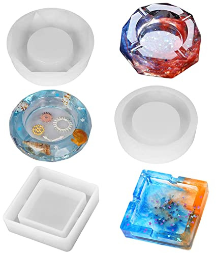Wenyue Stampi in Silicone per Resina, Stampi per Resina in Silicone, 3 Pezzi Stampo Silicone Resina Posacenere, Stampi per Silicone in Resina Colata di Quadrato,