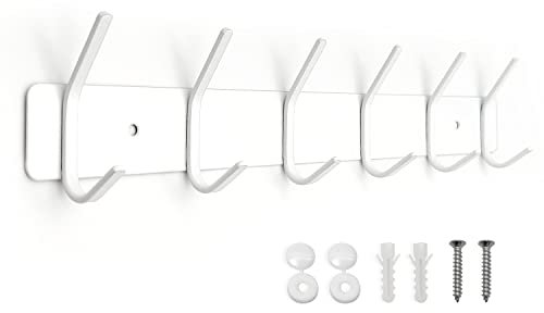 SYPEN Kleiderhaken Wand, Garderobenleiste Metall, Wandgarderobe Edelstahl, Hakenleiste Garderobe, Hakenleiste für Schlafzimmer Bad, Garderobenhaken für Kleidung, Jacken Halter (Weiß, 6 Haken)