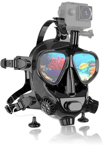 Full Face Diving Mask for Scuba Diving, 180° View Panoramic Dive Mask with Camera Mount, Anti-Fog & Anti-Leak Dive Mask Support for Scuba Diving, Compatiable with SMACO S400/400Pro/S700 Scuba Tanks