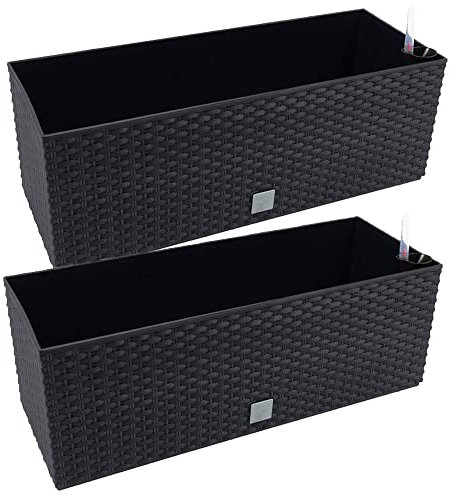 2 unidades de jardinera rectangular 17 litros con autorriego color antracita 52 x 20 x 19 cm