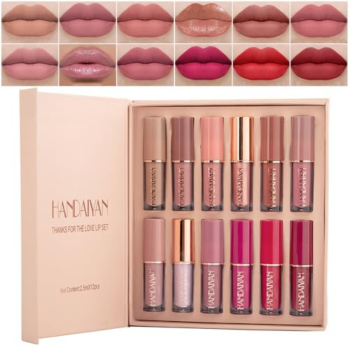 Layhou 12 couleurs rouge à lèvres mat et glacé 2,5 ml