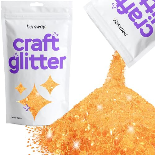 Hemway Craft Glitter Fluorescent Orange 100g Multi Size Glitter for Crafts, Resin, Cosmetic, Nail, Face, Body, Festival, Tumblers, Art, Candle, Crafting