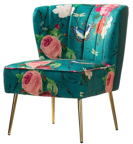 HULALA HOME Esszimmerstühle, Moderne gepolsterter Küchenstühle ohne Armlehnen Esszimmerstühle mit goldenen Metallbeinen Blumen Muster für Esszimmer Wohnzimmer Schlafzimmer, 66Bx76Tx79H, Blau