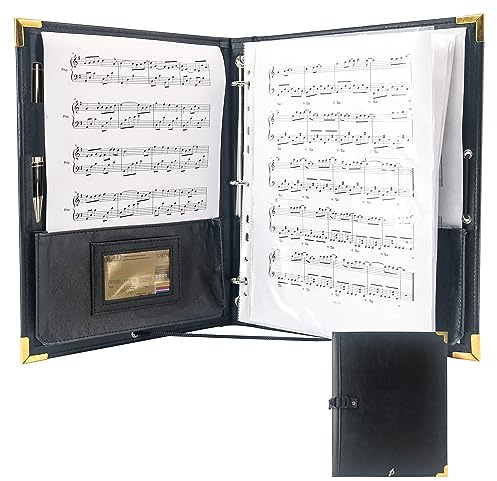 GraduatePro Sheet Music Choir Folder Black, 3 Rings Binder 12.5 x 10 Piano Music Binder with Elastic Band,10 Pockets for Sheets 8.5 * 11/A4