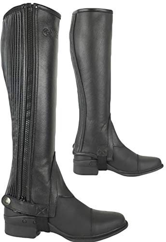 AK Side Zip Half Chaps – Full Grain Leather Horse Riding Half Chaps with Stretch Panel, Durable Equestrian Leg Protection for Men & Women AKRS-1022 (Black, XS)