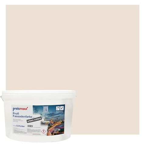Preismaxx Profi Fassadenfarbe urban colors, bunte Außenfarbe, beige, perlbeige, pearl beige 2,5L, matte, wasserabweisende Aussen-Dispersion, hohe Wasserdampfdurchlässigkeit
