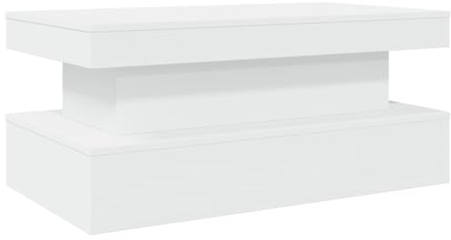 vidaXL Mesa de Centro con Luces LED, Mesita Baja de Sofá con Almacenamiento, Mueble Auxiliar de Teléfono, Decoración para Salón, Blanco