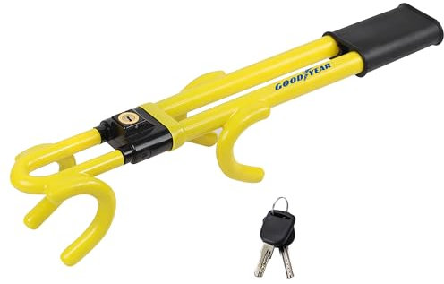 Goodyear Heavy Duty Dual Style Steering Wheel Lock Anti-Theft Device for Cars, SUVs & Trucks Locks | High-Security Locking Mechanism | Adjustable Length Clamp Double Hook Locks
