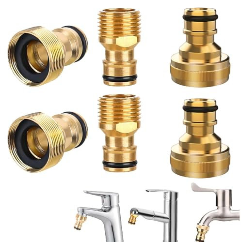 TREABEAR 6PCS Adaptateur Robinet Tuyau Arrosage, Laiton Universelle Raccord de Robinet, Connecteurs de Robinet 2 en 1, 15/21 Raccord Tuyau d'Arrosage Adaptateur Robinet Cuisine pour Tuyau d'Arrosage