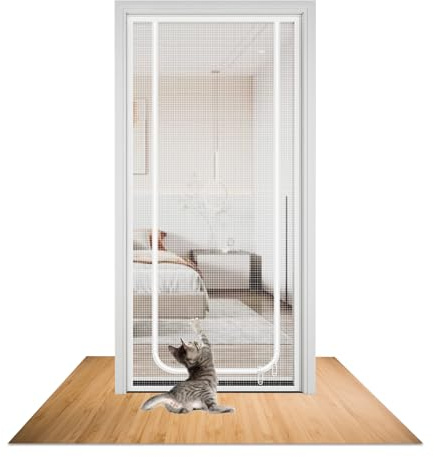 Kattgaller, balkongdörr, husdjurssäker nätdörr för vardagsrum, förtjockad kattfast nätnätnätnätnätnätnätdörr, förhindrar katter från löpning, sovrum, kök, terrass (vit, 90 x 200 cm)