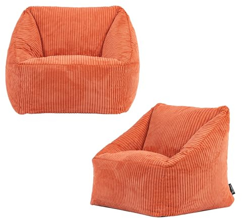 Icon Natalia Sitzsack Kinder, Orange, 2er Pack, Flauschiger Cord Stoff, Sitzsack Cord mit Füllung, Bequemer Kinder Sessel, Kuschelsessel, Lese Sessel, Schlafzimmer, Kinderzimmer, Spielzimmer
