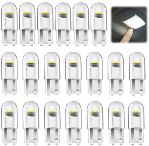 Aihoom 20 pcs Luces LED Coche W5W T10 12V 6000K Blanco, Bombillas COB para Interior y Matrícula, Lámpara de Posición, Bombilla LED para Coche, Iluminación Automotriz