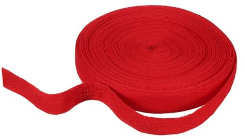 QUARKZMAN Nastro in Cotone A Spina di Pesce 25mm x 21 Metri Nastro A Tessitura Obliqua Rotolo di Nastro per Cucito Fettuccia per DIY Regali Imballaggio Rosso