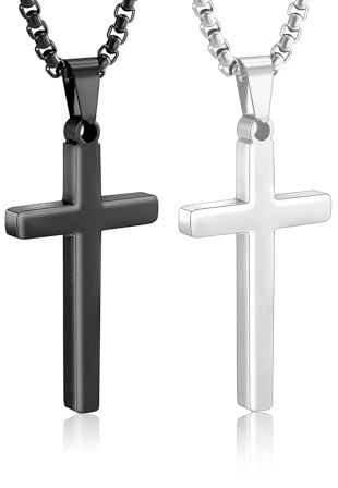 Esrael 2Pcs Cross Chain Necklace for Men Women Boys Him,Cross Pendant Necklace Christian Confirmation Baptism Easter Jewellery Gifts for Him 18/20Inch