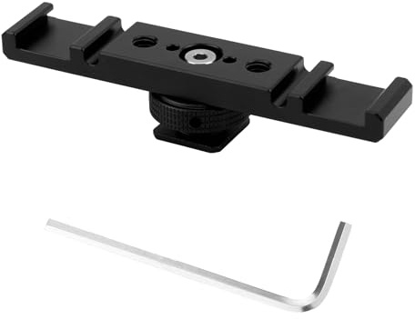 Supporto per Barra di Estensione a Slitta Fredda Doppia, Staffa Slitta Fredda in Lega di Alluminio con Chiave Esagonale per Fotocamera DSLR Luce Video a LED Microfono e Monitor (Nero)