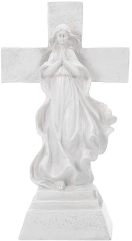 Kisangel Lampada Solare per Tomba con Statua Angelo in Preghiera e Croce Luminosa, Decorazione Commemorativa da Esterno per Cimitero, Illuminazione Ecocompatibile Resistente alle