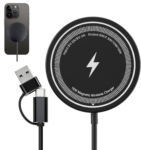 Magnetisk trådlös laddare, snabb laddning induktionsladdare 15 W kompatibel med iPhone 17/16/15/14/13/12 Series för AirPods 4/3/2/Pro, trådlös laddare, svart | Snabb laddning induktionsladdare 15 W kompatibel med iPhone 17/16/15/14/13/12 Series för AirPods 4/3/2/Pro, svart