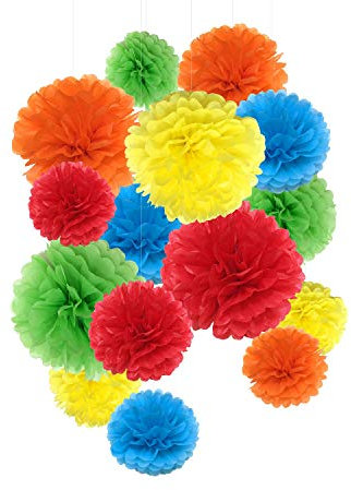 Seidenpapier-Pompons, Regenbogen-Papier, Blumen für Party-Dekorationen, 15 Stück in 20,3, 25,4 cm, 35,6 cm