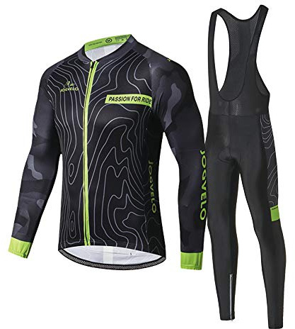 JOGVELO Maglia Ciclismo, Abbigliamento Inverno Ciclismo Set Maniche Lunghe Antivento Ciclismo Maglia + 3D Pantalone Imbottito per Uomo, M