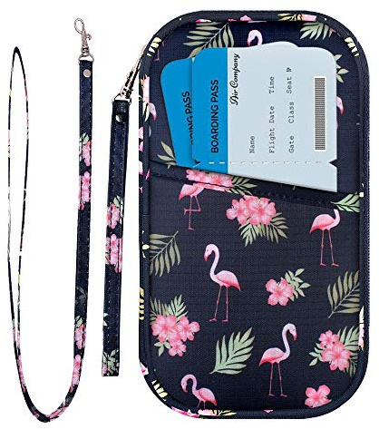 homchen RFID Blocking Travel Passport Wallet Holder, Document Organiser Case Credit Card Holders for Men and Women (Large Flamingo-RFID)