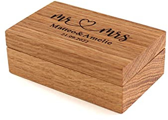 STREIFHOLZ Ringbox zur Hochzeit mit Gravur, personalisiert mit Namen, Datum & Motiv, Ringkästchen aus Holz, edles Ringetui für Ehehringe & Standesamt