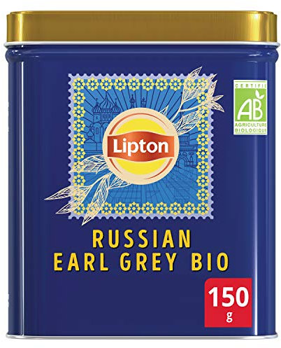 Lipton, Thé Noir, Russian Earl Grey Bio, Thé Noir Aromatisé en Vrac, Goût Bergamote et Agrumes, Vitalité, Certifié Rainforest Alliance, 150g
