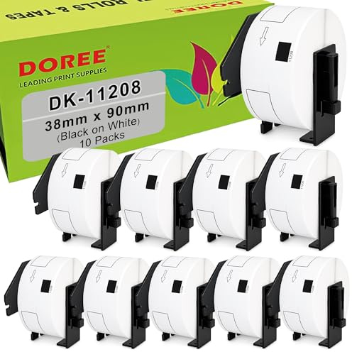 DOREE 10 Rotoli DK-11208 Etichette per indirizzi, Compatibili con Brother DK11208, 38mm x 90mm, Per stampanti Brother QL-500,QL-570,QL-700,QL-800,QL-1050,QL-1100(400 etichette per rotolo)