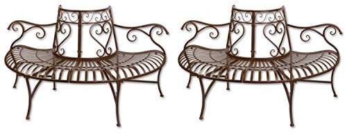 aubaho Gartenbank Set Baumbank Bank Paar Garten Möbel Mobiliar Metall braun 146cm
