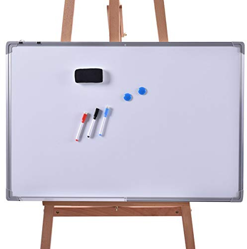 GIANTEX Vit magnetisk tavla med aluminiumram, raderbar whiteboard med pennhållare, markörer, raderare och magneter, för skola, hem, kontor (70 x 50 cm)