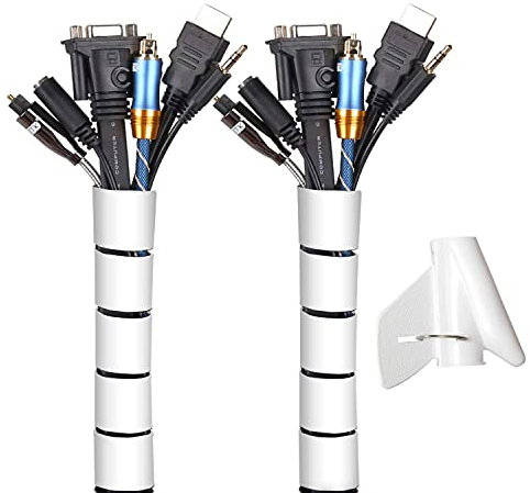 MOSOTECH Lot de 2 Manchons de Rangement pour câbles de 152,4 cm - pour PC, TV, Ordinateur, Maison et Bureau - Flexible, Blanc