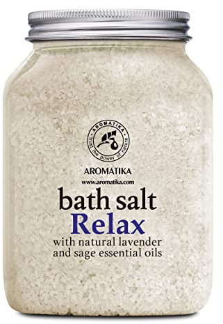 Sali da Bagno Rilassante 1300g - Sale Marino con Lavanda Naturale e Olio di Salvia - per un Buon Sonno - Riduzione dello Stress - Cura del Corpo - Relax - Aromaterapia