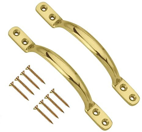TERF® Traditional Victorian Polished Brass Pull Handle 125mm (5 inch) Sash Sliding Window Handle Including Fixing Screw for Kitchen Cabinet Drawer Cupboard Door Pull Handle and Multi Use - Pack of 2