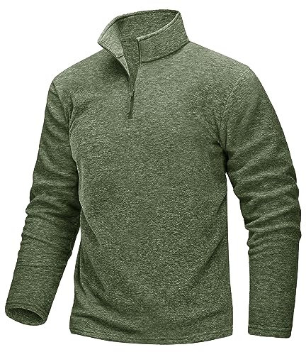 TACVASEN Fleecepullover Herren Atmungsaktiv Langarm Trainingsshirt Half Zip Mid-Weight Sweatshirt Männer Laufshirt (M, Armeegrün)