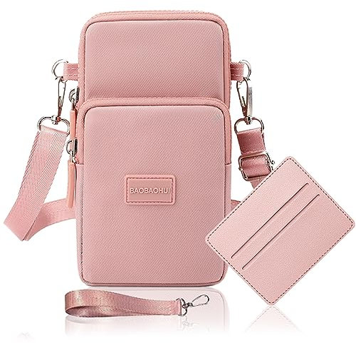 LYJOW Bolso Para Movil Mujer Para Colgar Con Puerto Para Auriculares Para Teléfonos Móviles y Correa Ajustable, Bolsito Móvil Mujer Bandolera Casual Porta Moviles Bolsitos Brazo Bolsillo - Rosa